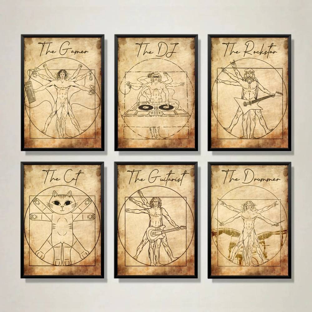 Retro Gaming Wallpaper - Affiche Murale Vintage Style Vitruvien Chat