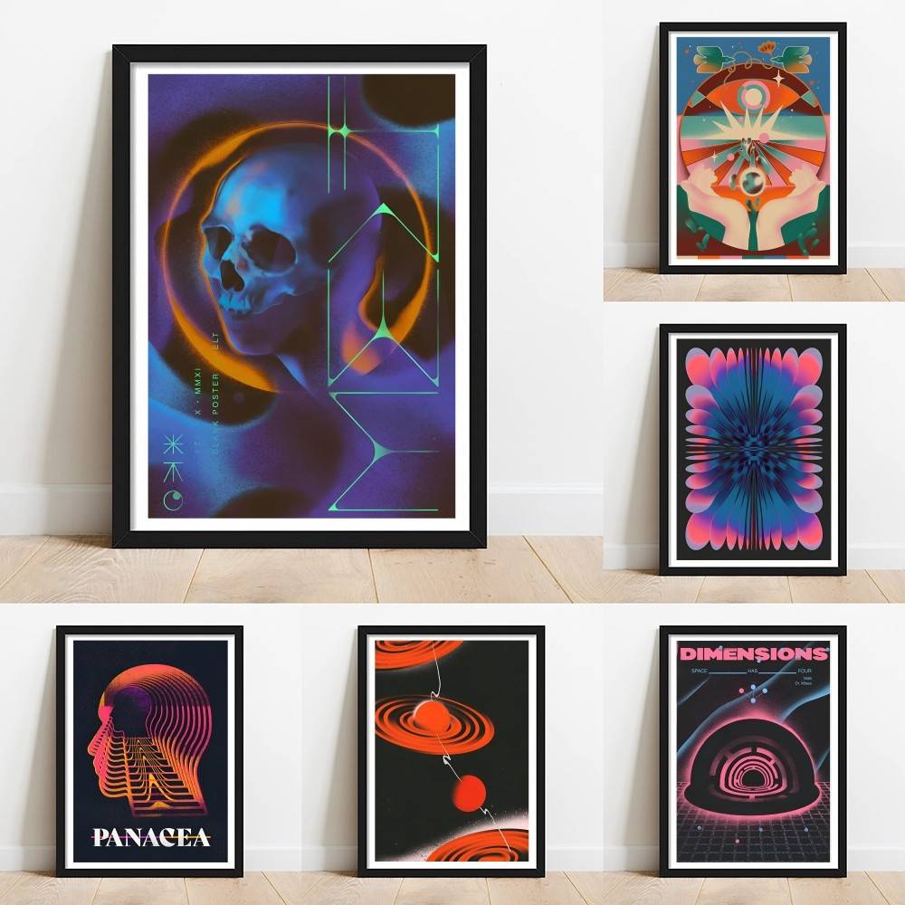 Retro Gaming Wallpaper - Affiche Murale Psychedélique Crâne Dégradé Espace