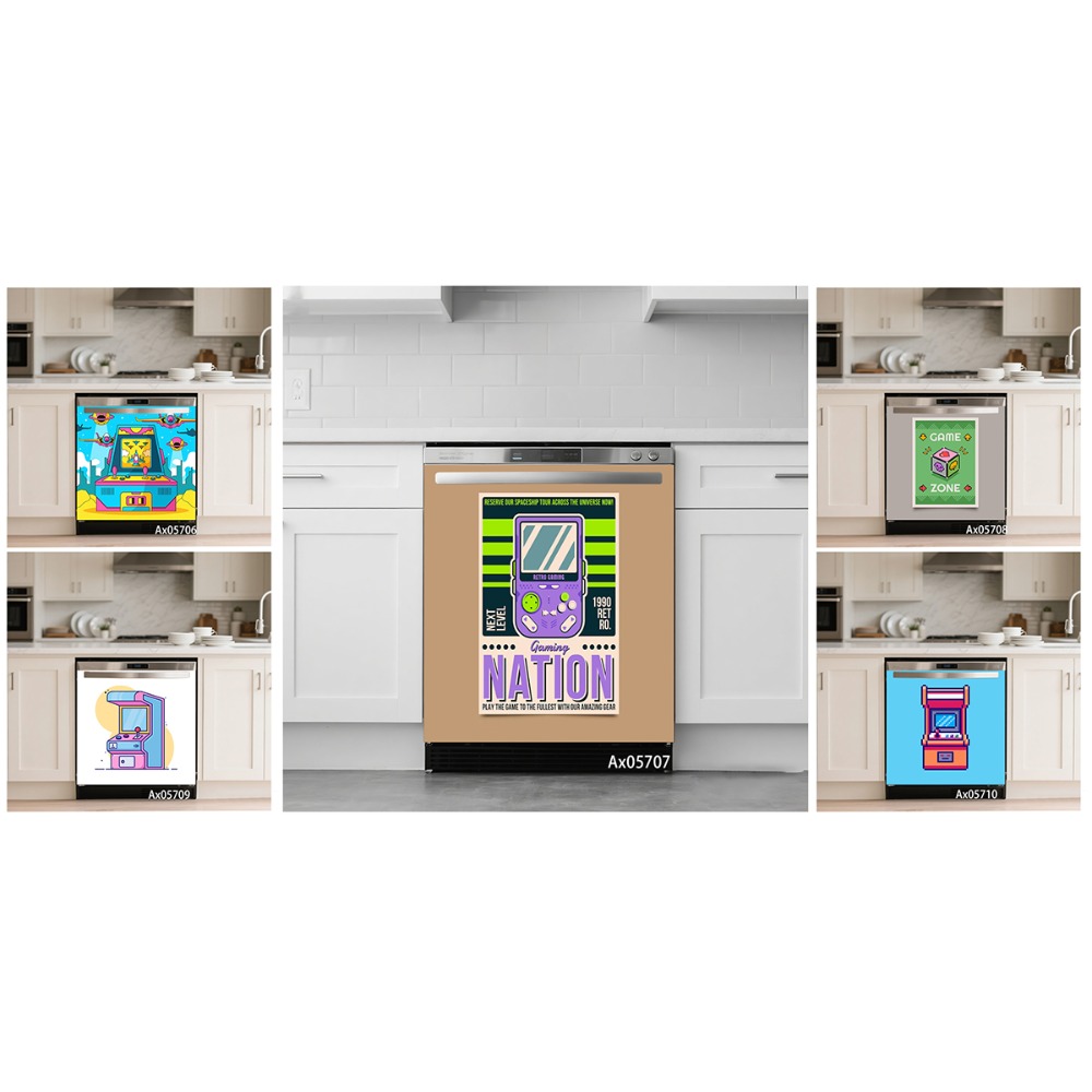 Retro Gaming Wallpaper - Autocollant de porte de lave-vaisselle style