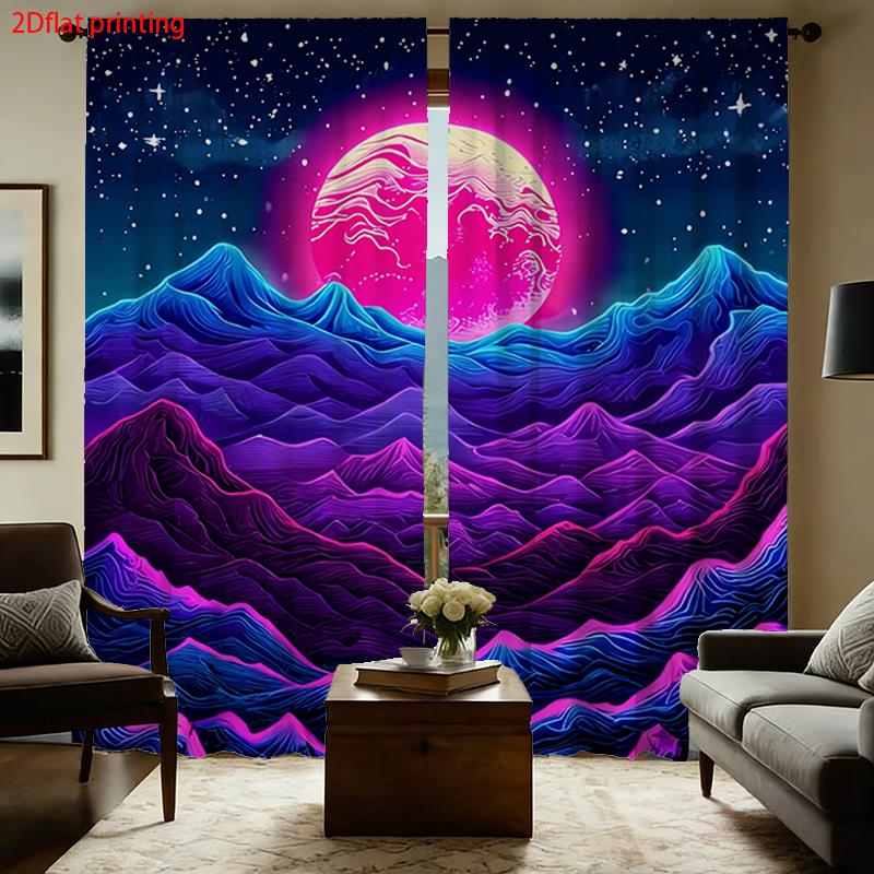 Retro Gaming Youtube - Rideaux Synthwave, draperies à imprimé montagne