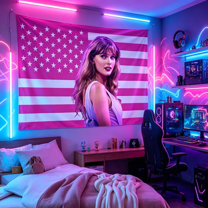 Retro Gaming Aesthetic - VIKAMA Tapisserie imprimée avec drapeau américain