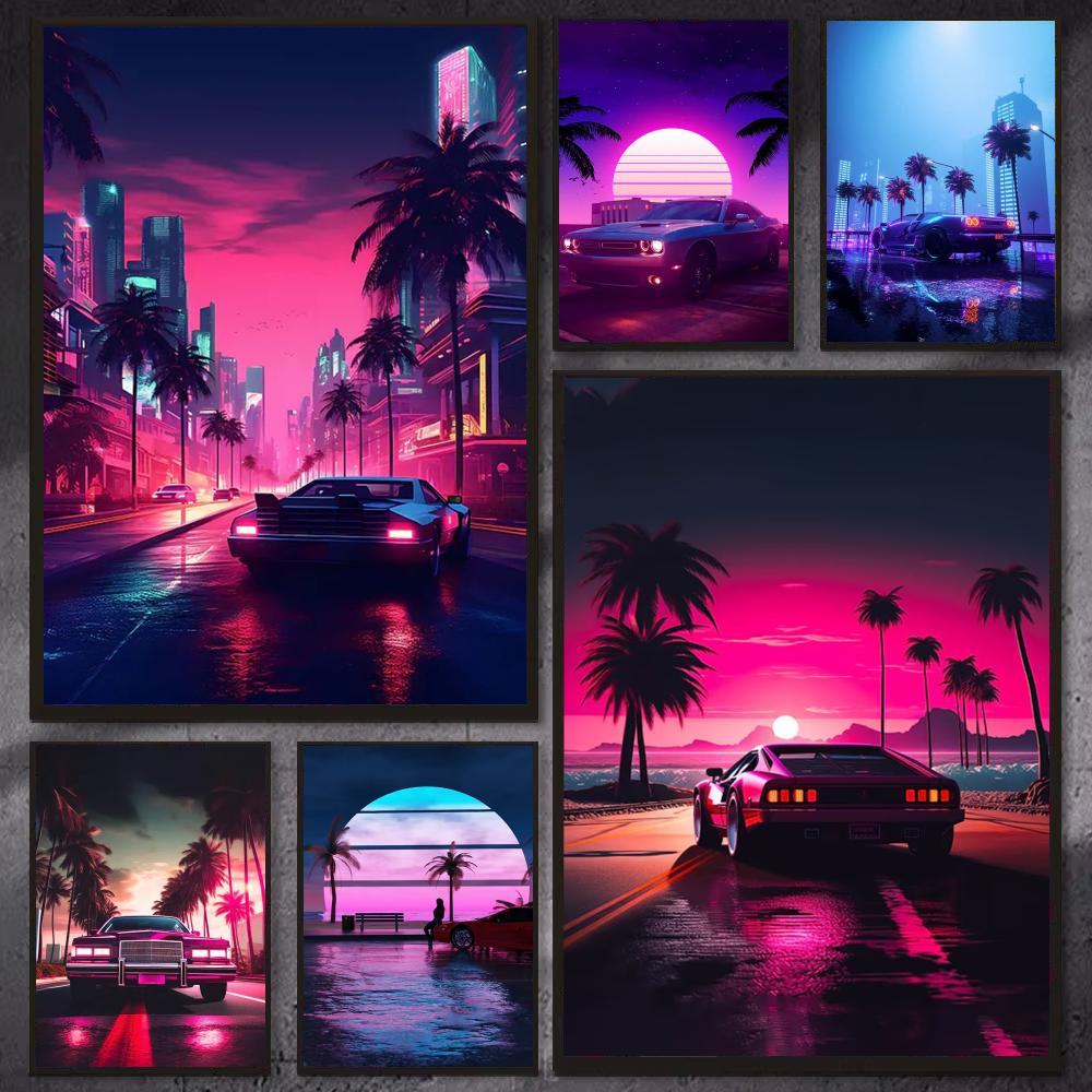 Affiche de ville de voitures r - Retro Gaming Wallpaper avis et prix