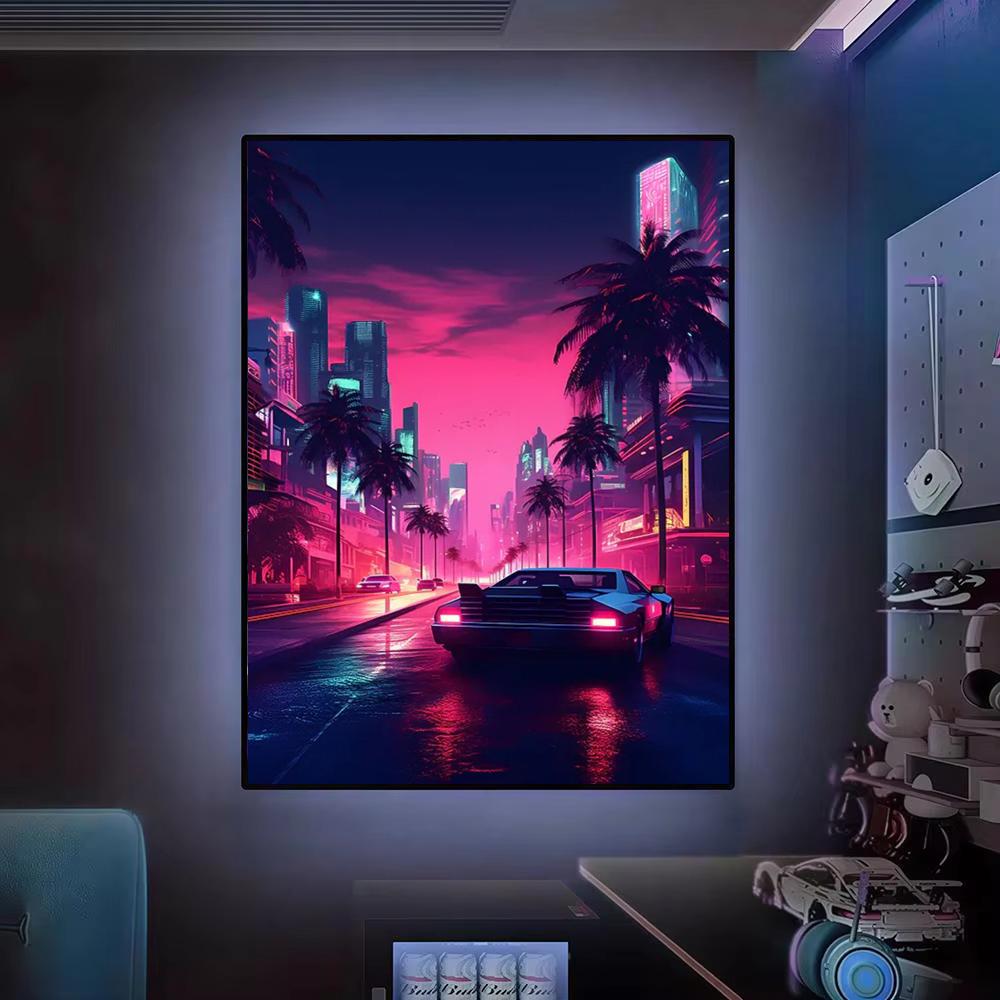 Affiche de ville de voitures r - Retro Gaming Wallpaper avis et prix