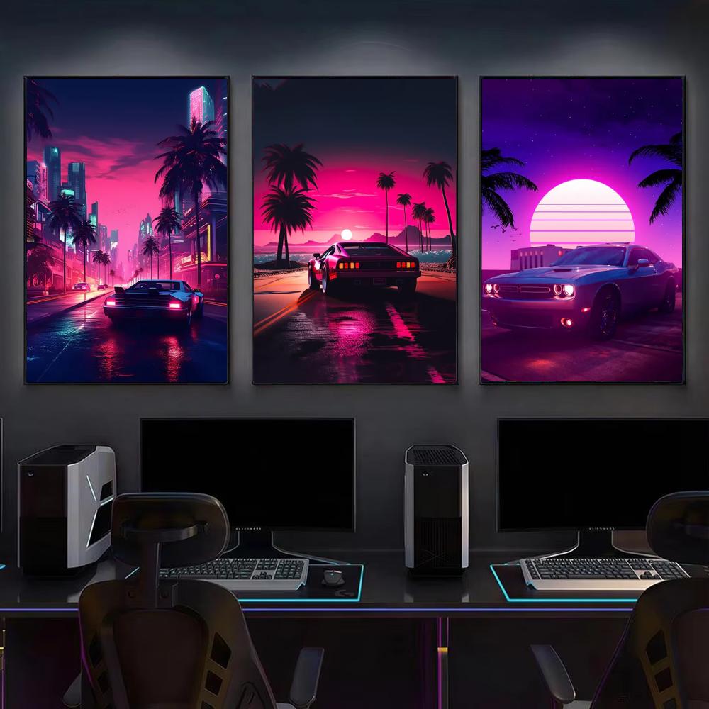 Affiche de ville de voitures r - Retro Gaming Wallpaper avis et prix