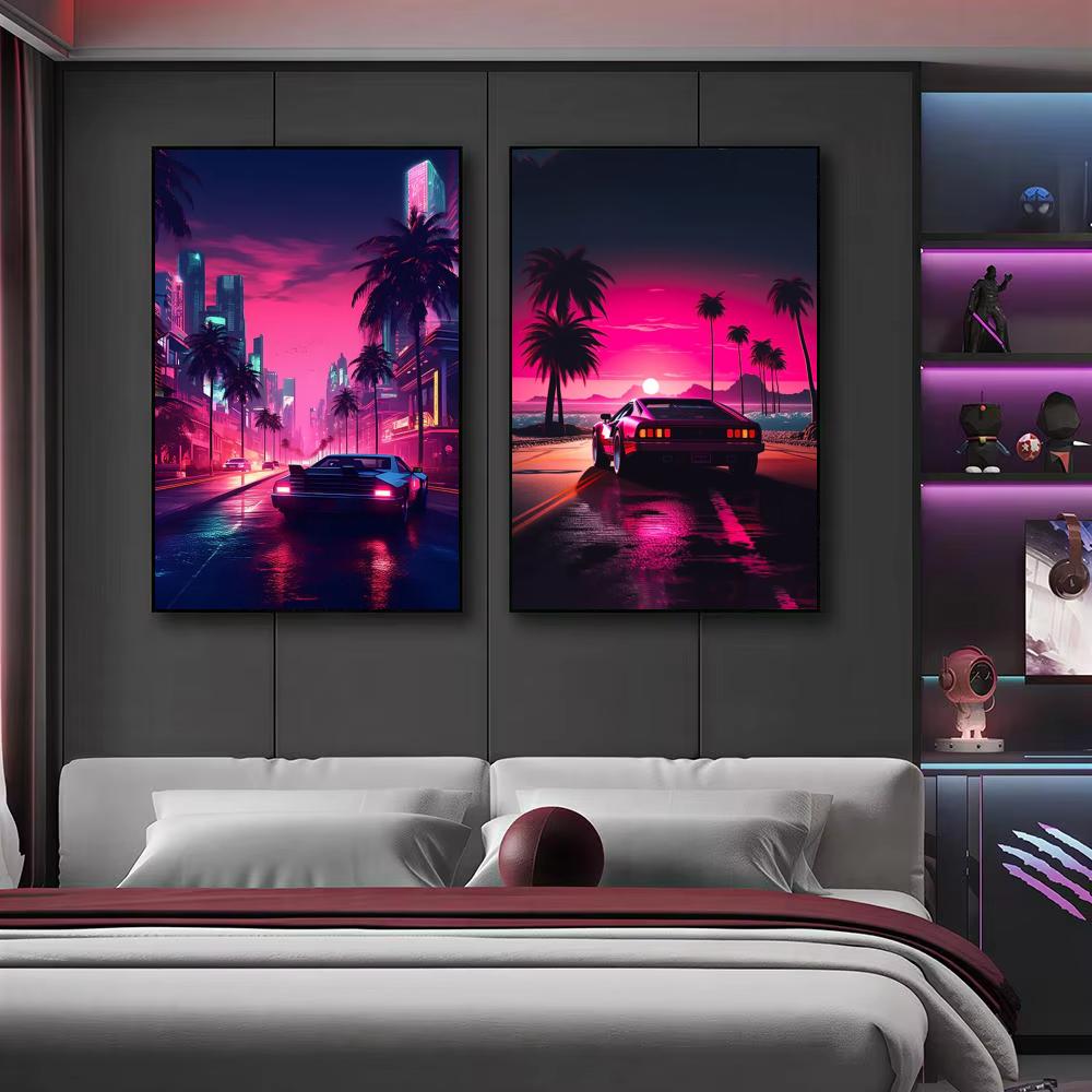 Affiche de ville de voitures r - Retro Gaming Wallpaper avis et prix
